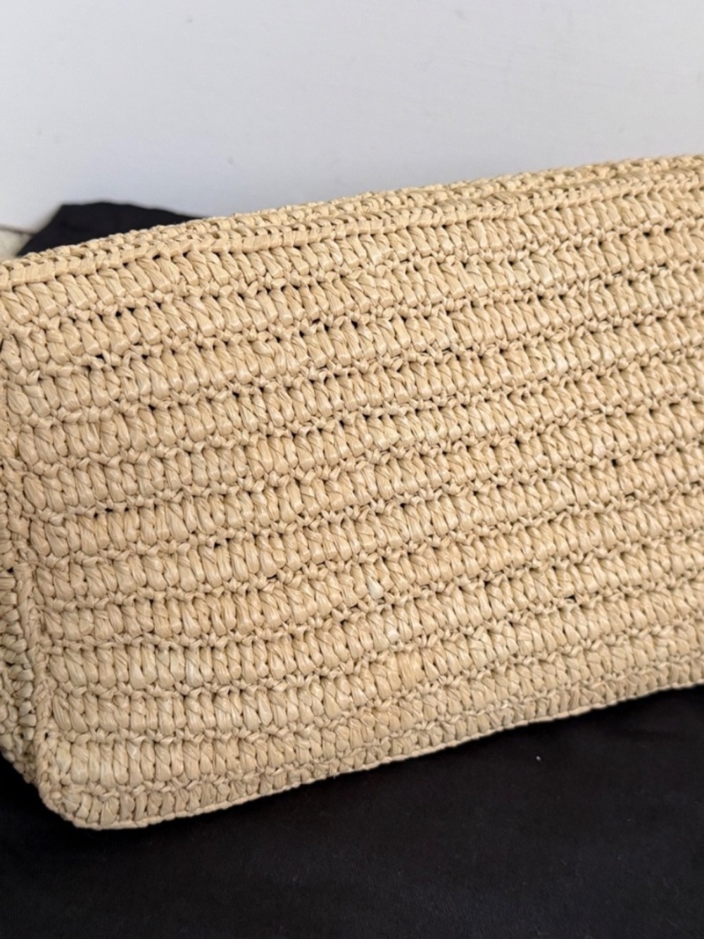 Saint Laurent YSL Le Rafia Beige Black Woven Embroidered Logo Zip Crossbody Bag - Picture 8 of 15